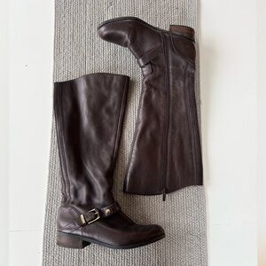 Me Too Arctic Oxblood Dark Brown Leather Tall Riding Boots Gold Details Size 8